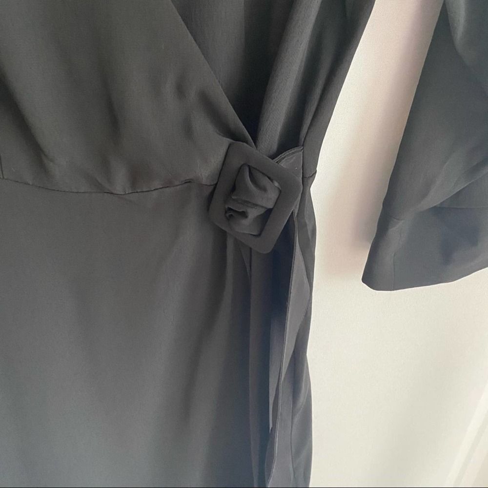 Topshop 3/4 Sleeve Belted Wrap Mini Dress Black Size 4 Small V-Neck Party - Picture 7 of 10